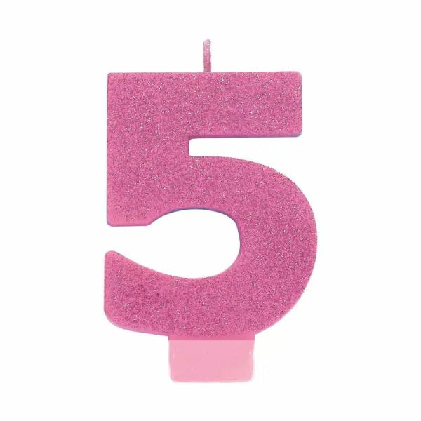 Glitter Pink Number 5 Candle  |   Candles