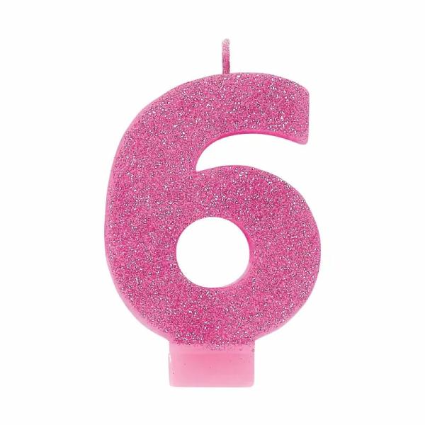 Glitter Pink Number 6 Candle  |   Candles