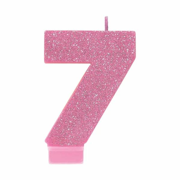 Glitter Pink Number 7 Candle  |   Candles