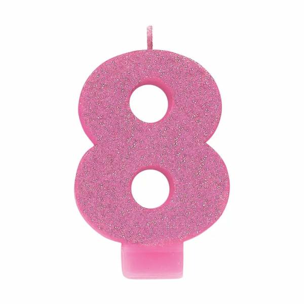 Glitter Pink Number 8 Candle  |   Candles