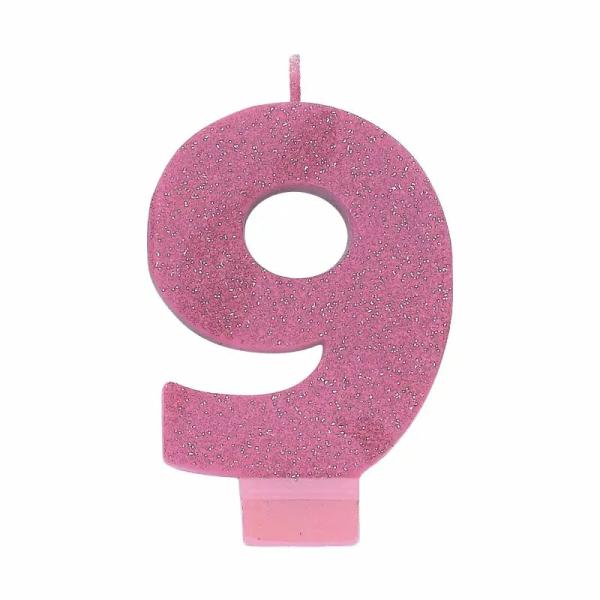 Glitter Pink Number 9 Candle  |   Candles