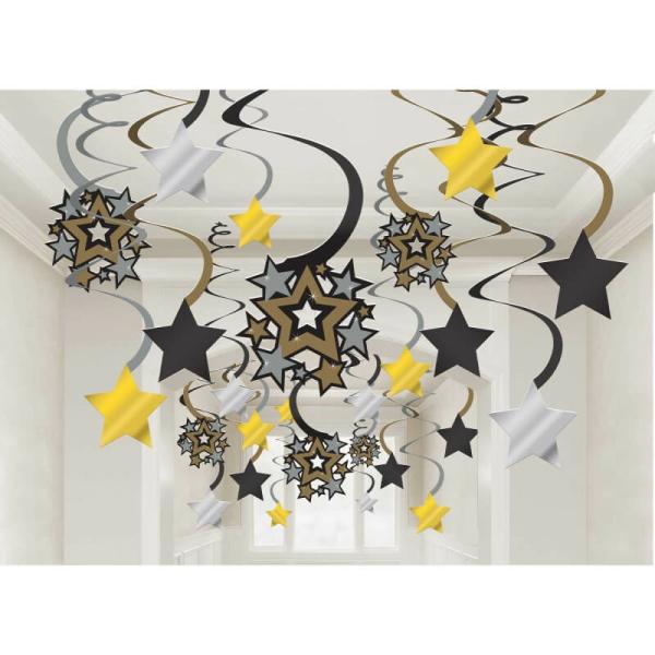 Glitz & Glam Hollywood Spiral Swirls Hanging Decorations 30Pk  |   Swirls