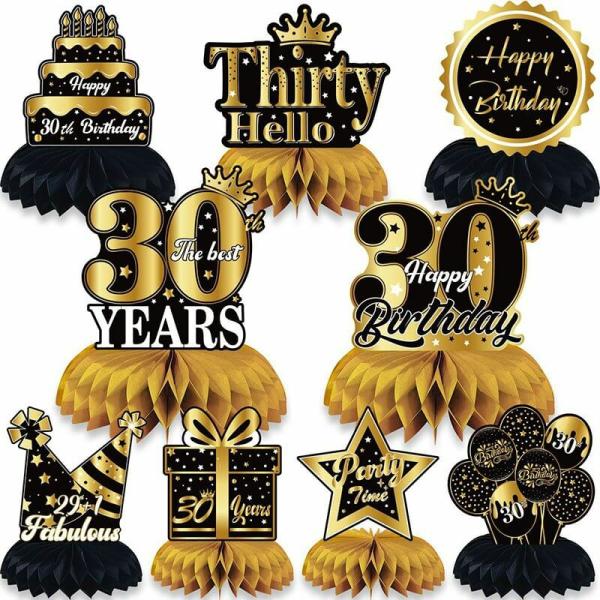 Gold 30Th Birthday Honeycomb 9Pk  |   Table Centrepieces