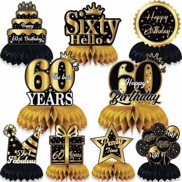 Gold 60Th Birthday Honeycomb 9Pk  |   Table Centrepieces