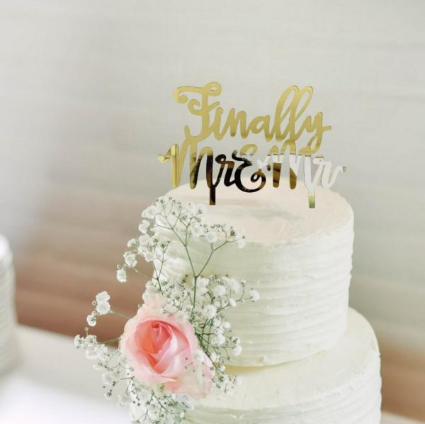 Gold Acrylic ‘Finally Mr & Mr’ Cake Topper  |   Same Sex Wedding