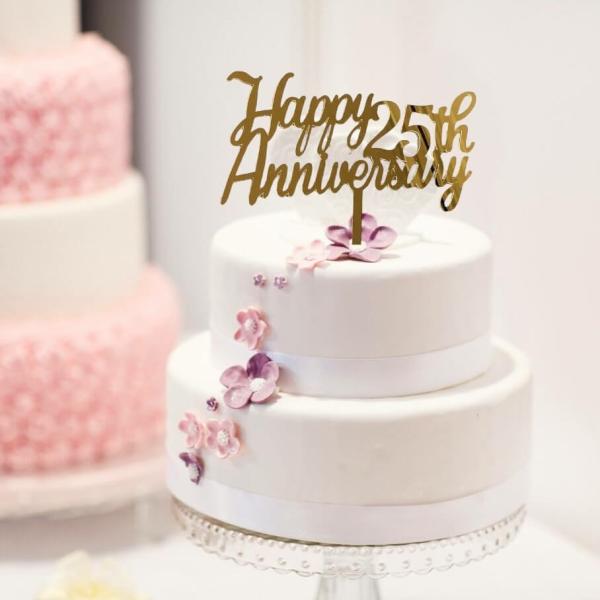 Gold Acrylic ‘Happy 25Th Anniversary’ Cake Topper  |   Anniversary