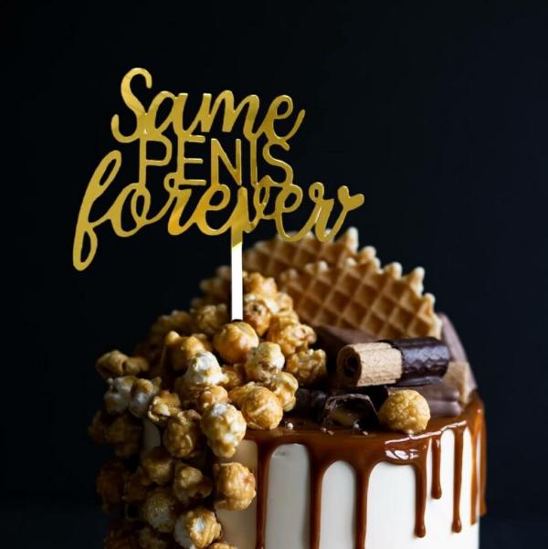 Gold Acrylic ‘same Penis Forever’ Cake Topper  |   Naughty Hen Party