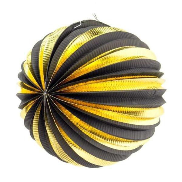 Gold Black Stripe Accordion Paper Lantern Ball  |   Accordion Balls