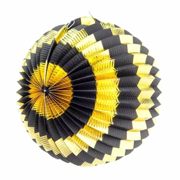 Gold Black Stripe Accordion Paper Lantern Ball  |   Paper Lanterns