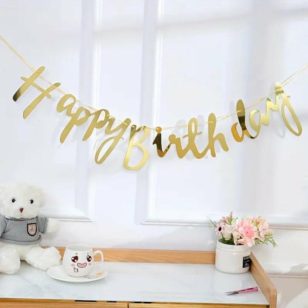 Gold Foil Happy Birthday Bunting Garland  |   Party Banners