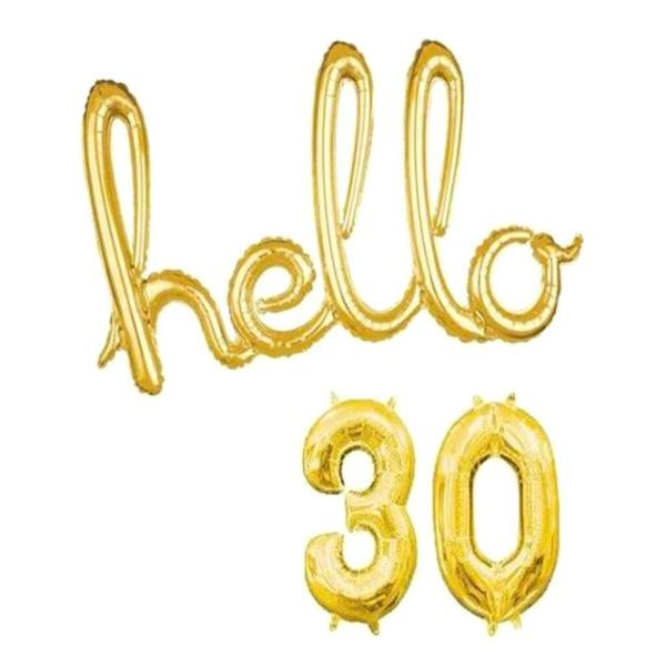 Gold ‘Hello 30’ Birthday Foil Balloon Banner  |   Party Banners