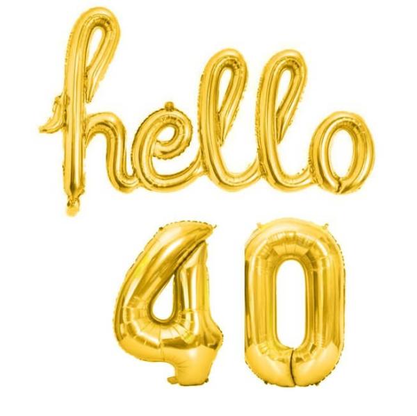 Gold ‘Hello 40’ Birthday Foil Balloon Banner  |   Party Banners