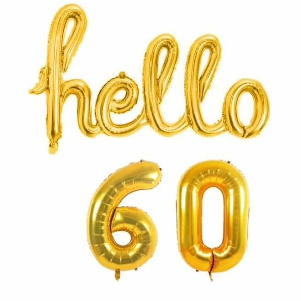 Gold ‘Hello 60’ Birthday Foil Balloon Banner  |   Party Banners