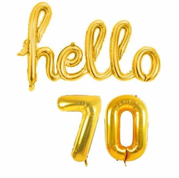 Gold ‘Hello 70’ Birthday Foil Balloon Banner  |   Party Banners