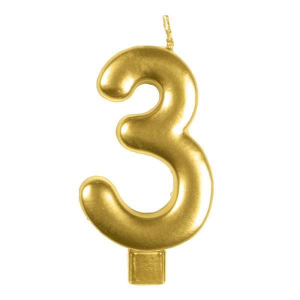 Gold Numeral Moulded Candle – Number 3  |   Candles