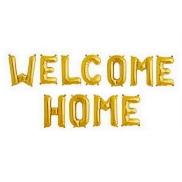 Gold Welcome Home Foil Balloon Banner  |   Foil Balloon Phrases