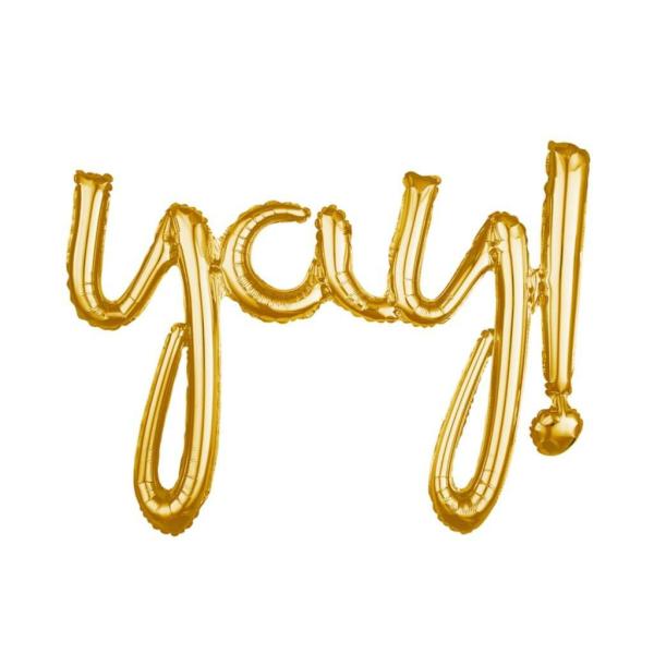 Gold "Yay!" Script Foil Balloon  |   Foil Balloon Phrases