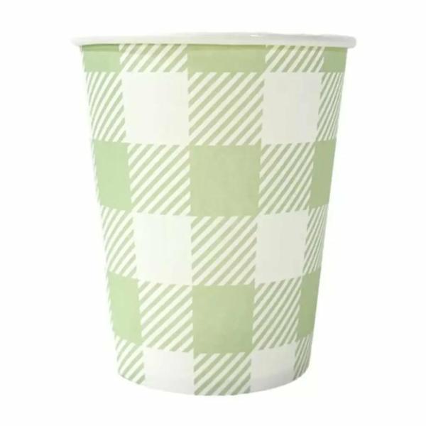 Green Gingham Paper Cups 20Pk  |   Party Cups