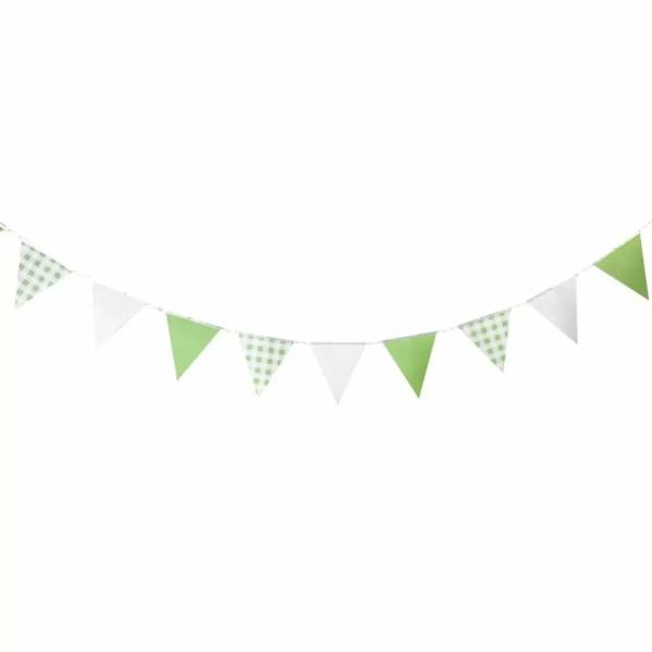 Green Gingham Paper Flag Bunting 3.5M  |   Party Banners