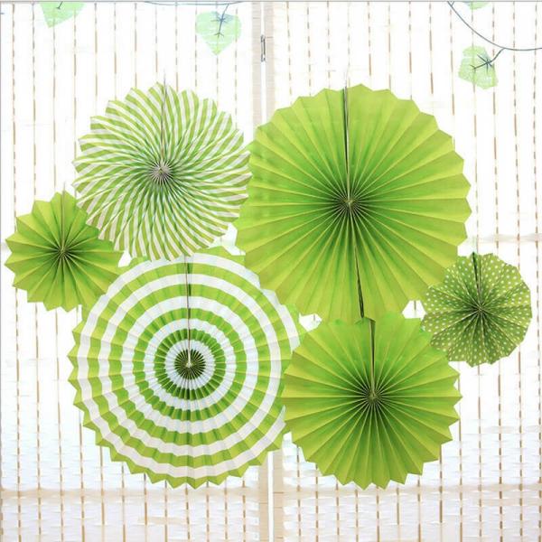 Green Hanging Paper Fan Decorations 6Pk  |   Decorative Fans