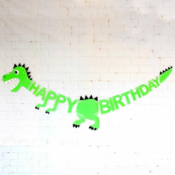 Green Happy Birthday Dinosaur Paper Banner  |   Party Banners