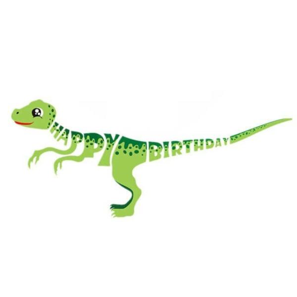 Green Happy Birthday Velociraptor Hanging Banner  |   Party Banners