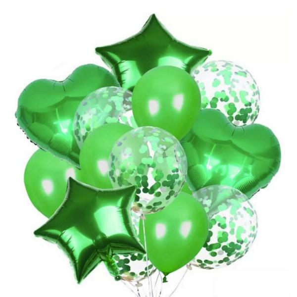 Green Star Heart Balloon Bouquet 14Pk  |   Balloon Bouquets