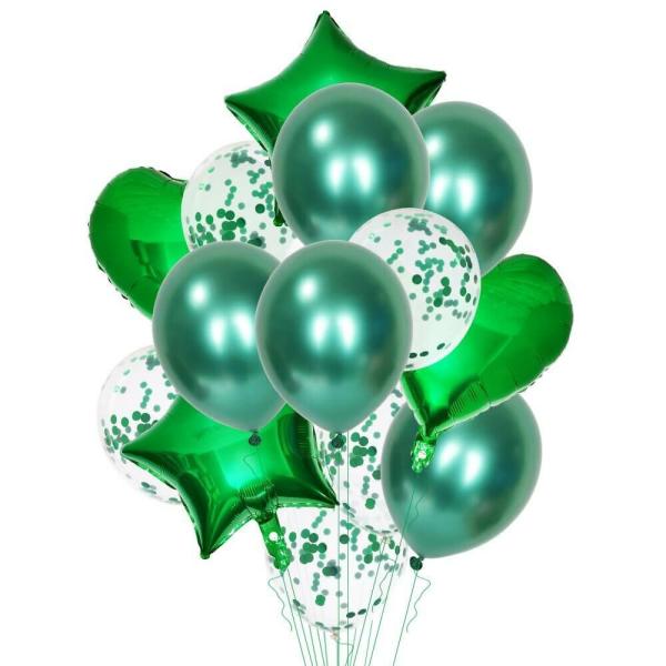 Green Star Heart Chrome Balloon Bouquet 14Pk  |   Balloon Bouquets