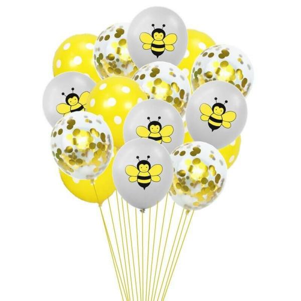 Grey Bumble Bee Latex Balloon Bouquet – Yellow Dots & Gold Confetti 15Pk  |   Printed Balloons