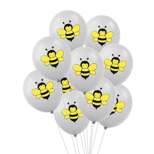 Grey Bumble Bee Latex Balloons 30Cm 10Pk  |   Printed Balloons