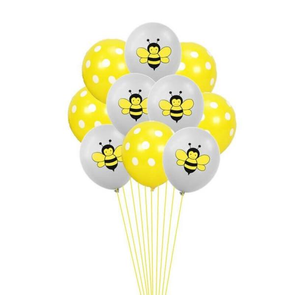 Grey Bumble Bee & Yellow Dot Latex Balloon Bouquet 10Pk  |   Printed Balloons