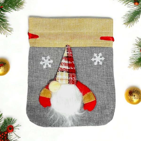 Grey Faceless Gnome Hessian Drawstring Gift Bag  |   Everlasting Bears