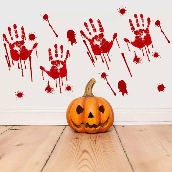 Halloween Red Handprint & Footprint Windows Stickers  |   Stickers