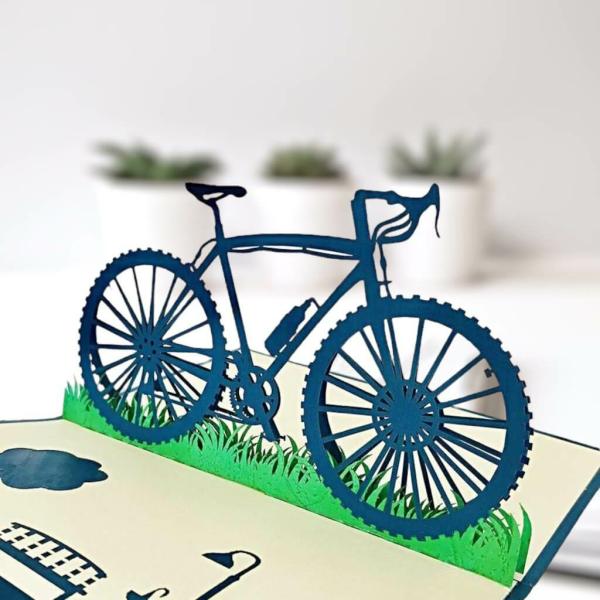 Handmade Blue Bicycle Pop Up Card – Blue Cover  |   Farewell & Goodbye