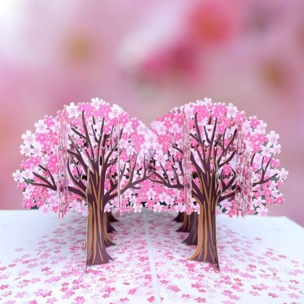 Handmade Pink Cherry Blossom Park 3D Pop Up Card  |   Anniversary