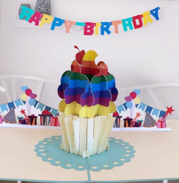 Handmade Rainbow Cupcake 3D Pop Up Birthday Card  |   Anniversary