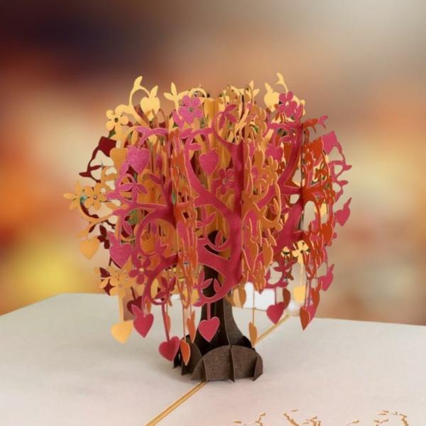 Handmade Red Gold Tree Of Love Hearts 3D Pop Card – Gold Cover  |   Valentine’s Day