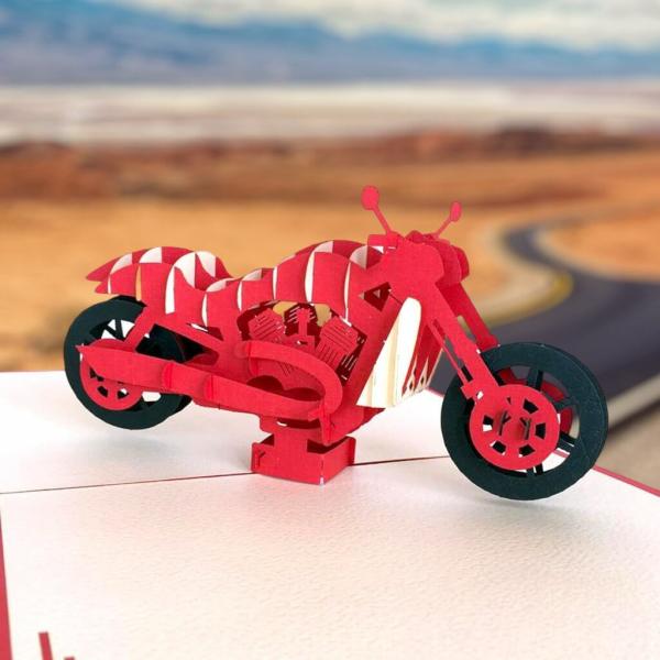 Handmade Red Motorcycle Pop Up Card – Red Cover  |   Farewell & Goodbye