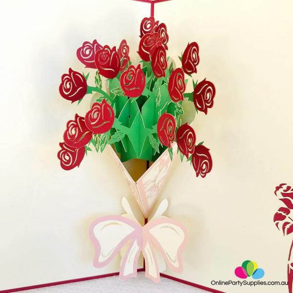 Handmade Red Rose Bouquet 3D Pop Up Card  |   Flowers & Trees