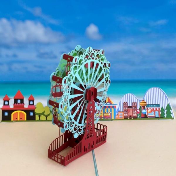 Handmade Turquoise Ferris Wheel 3D Pop Up Card  |   Farewell & Goodbye