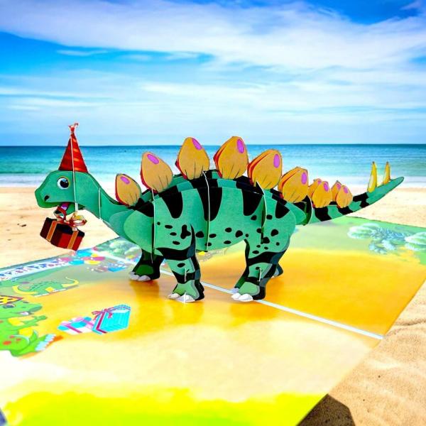 Happy Birthday Baby Stegosaurus Dinosaur Pop Card  |   Animals