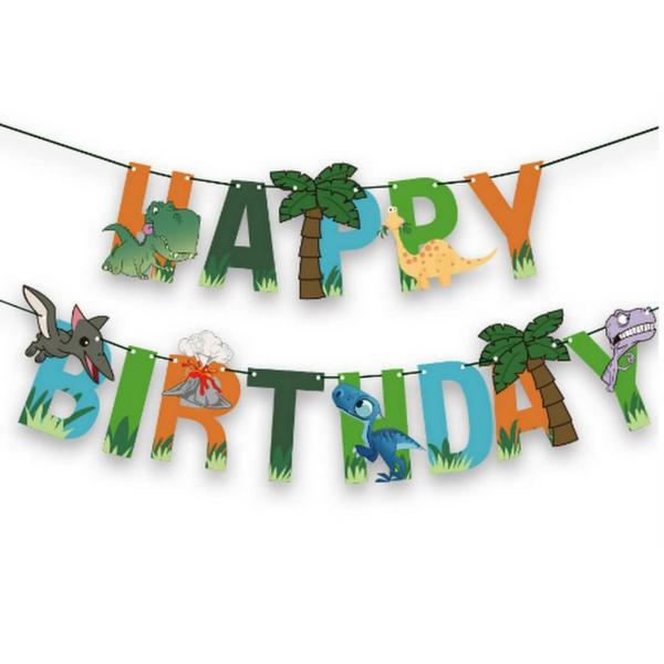 Happy Birthday Dinosaur Hanging Paper Garland  |   Party Banners