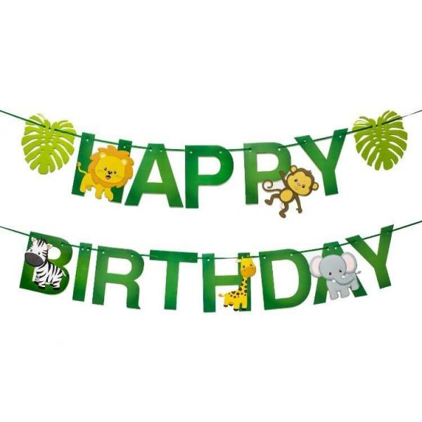 Happy Birthday Jungle Animal Paper Banner  |   Party Banners