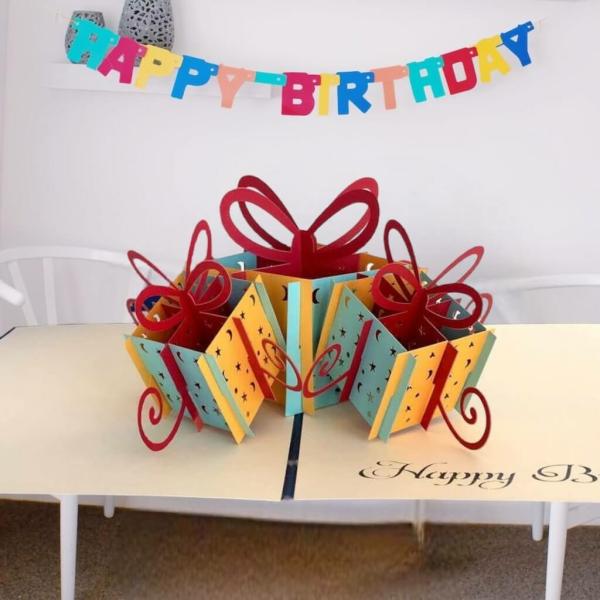 Happy Birthday & Present Box Pop Card – Blue Cover  |   Pop Up Cards