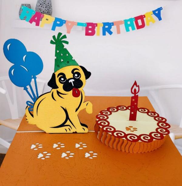 Happy Birthday Pug Dog Pop Up Card  |   Animals