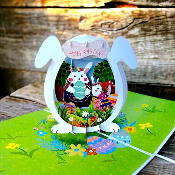 Happy Easter Bunny In Egg House Pop Card  |   Pop Up Cards