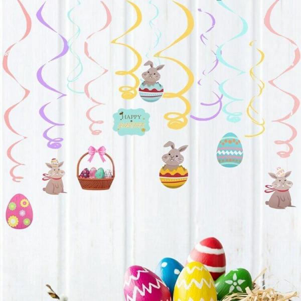 Happy Easter Bunny Rabbit Hanging Swirl Decorations  |   Swirls