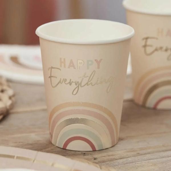 Happy Everything Natural Rainbow Birthday Party Cups 8Pk  |   Party Cups