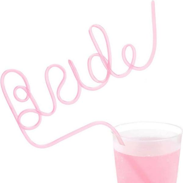 Hen Party ‘Bride’ Swirly Drinking Straw – Baby Pink  |   Drinking Straws