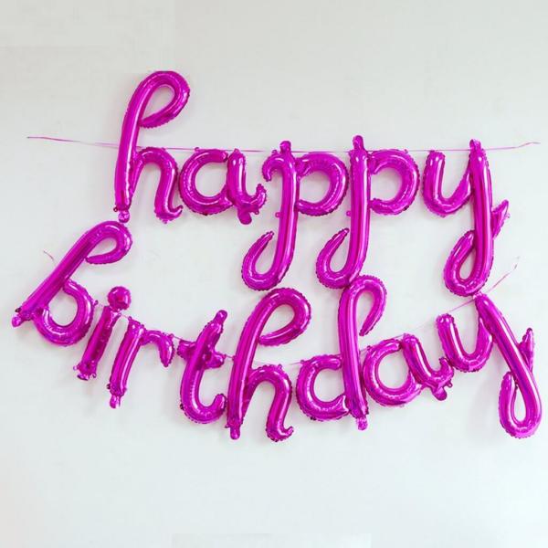 Hot Pink ‘Happy Birthday’ Script Foil Balloon Banner  |   Party Banners